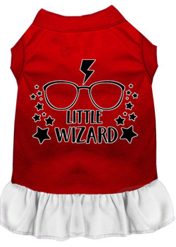 Little Wizard Screen Print Dog Dress - Red With White