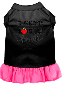 Family Favorite Screen Print Dog Dress  - Black With Bright Pink