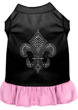 Silver Fleur De Lis Rhinestone Dress - Black With Light Pink