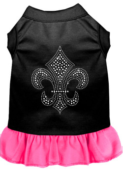 Silver Fleur De Lis Rhinestone Dress - Black With Bright Pink