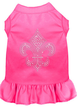 Silver Fleur De Lis Rhinestone Dress - Bright Pink