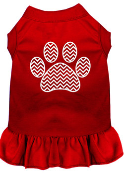 Chevron Paw Screen Print Dress - Red