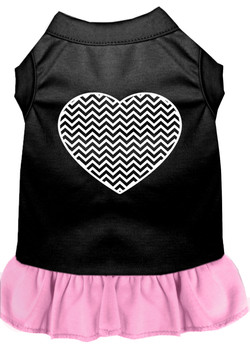 Chevron Heart Screen Print Dress - Black With Light Pink