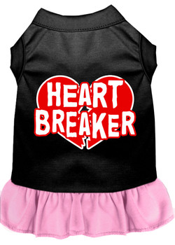 Heart Breaker Screen Print Dog Dress - Black With Light Pink