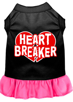 Heart Breaker Screen Print Dress - Black With Bright Pink