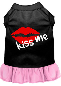 Kiss Me Screen Print Dog Dress - Black With Light Pink
