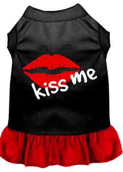 Kiss Me Screen Print Dog Dress - Black With Red