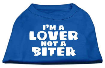 Image of I'm A Lover Not A Biter Screen Printed Dog Shirt - Blue