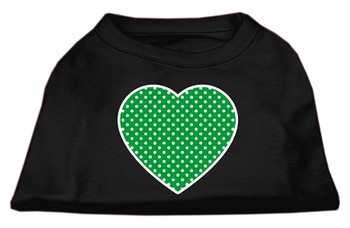 Green Swiss Dot Heart Screen Print Shirt - Black
