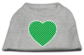 Green Swiss Dot Heart Screen Print Shirt - Grey