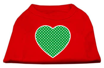 Green Swiss Dot Heart Screen Print Shirt - Red
