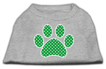 Green Swiss Dot Paw Screen Print Shirt - Grey