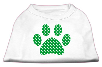 Green Swiss Dot Paw Screen Print Shirt - White