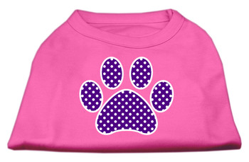Purple Swiss Dot Paw Screen Print Shirt - Bright Pink