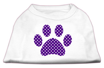 Purple Swiss Dot Paw Screen Print Shirt - White