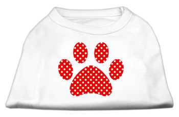 Red Swiss Dot Paw Screen Print Shirt - White