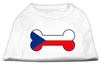 Bone Shaped Czech Republic Flag Screen Print Dog Shirt - White