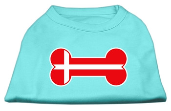 Bone Shaped Denmark Flag Screen Print Dog Shirt - Aqua