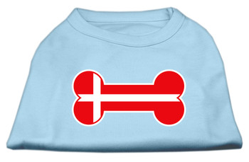 Bone Shaped Denmark Flag Screen Print Dog Shirt - Baby Blue