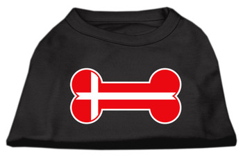 Bone Shaped Denmark Flag Screen Print Dog Shirt - Black