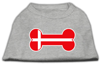 Bone Shaped Denmark Flag Screen Print Dog Shirt - Grey