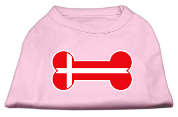 Bone Shaped Denmark Flag Screen Print Dog Shirt - Light Pink