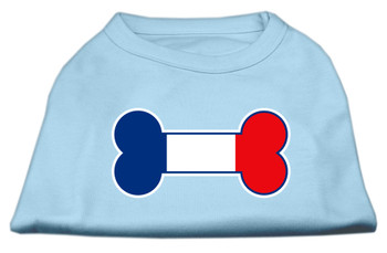 Bone Shaped France Flag Screen Print Dog Shirt - Baby Blue