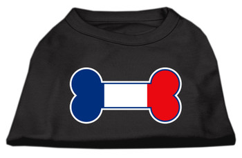 Bone Shaped France Flag Screen Print Dog Shirt - Black