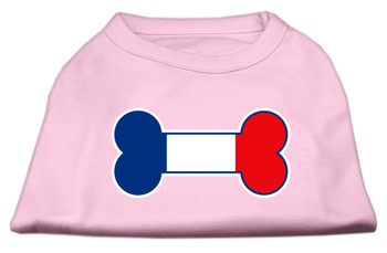 Bone Shaped France Flag Screen Print Dog Shirt - Light Pink