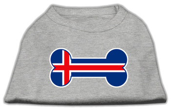 Bone Shaped Iceland Flag Screen Print Dog Shirt - Grey