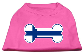 Bone Shaped Finland Flag Screen Print Dog Shirt - Bright Pink