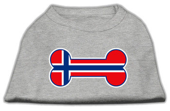 Bone Shaped Norway Flag Screen Print Dog Shirt - Grey