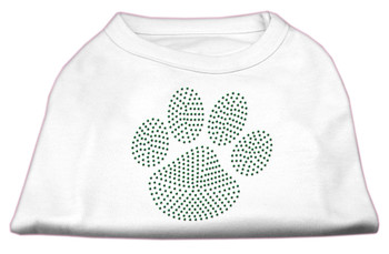Green Paw Rhinestud Dog Shirt -  White