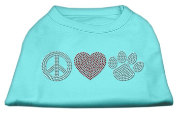 Peace Love And Paw Rhinestone Dog Shirt - Aqua