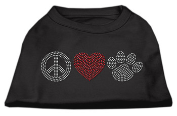 Peace Love And Paw Rhinestone Dog Shirt - Black