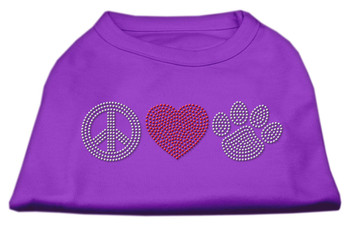 Peace Love And Paw Rhinestone Dog Shirt - Purple