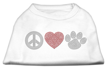 Peace Love And Paw Rhinestone Dog Shirt - White