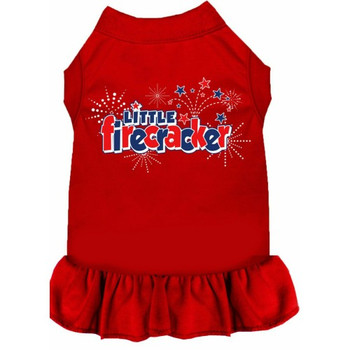 Little Firecracker Screen Print Dog Dress - Red