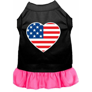 Patriotic Paw Screen Print Dog Dress - Black w/Dk Pink Skirt