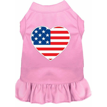 Patriotic Paw Screen Print Dog Dress - Lt Pink