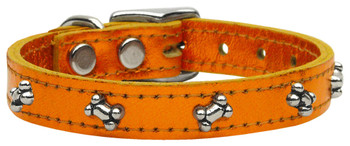 Metallic Bone Leather Dog Collar -  Metallic Orange