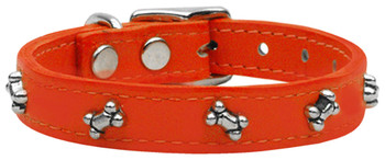 Bone Leather Dog Collar -  Orange