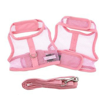 Solid Pink Cool Mesh Netted Dog Harness & Leash