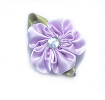 Lavender Flower Satin Ribbon Dog Hair Bow Barrette