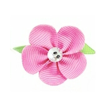 Pink Flower Ribbon Dog Hair Bow Barrette