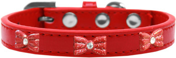 Red Glitter Bow Widget Dog Collar - Red