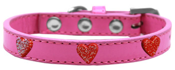 Red Glitter Heart Widget Dog Collar - Bright Pink
