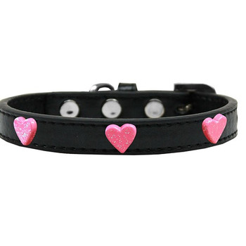 Pink Glitter Heart Widget Dog Collar - Black