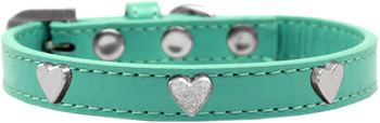 Silver Heart Widget Dog Collar - Aqua