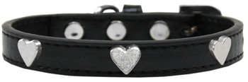 Silver Heart Widget Dog Collar - Black